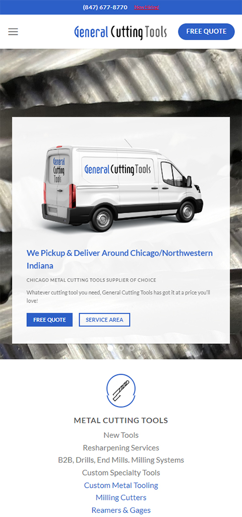 Chicago Cutting Tools website on a phone