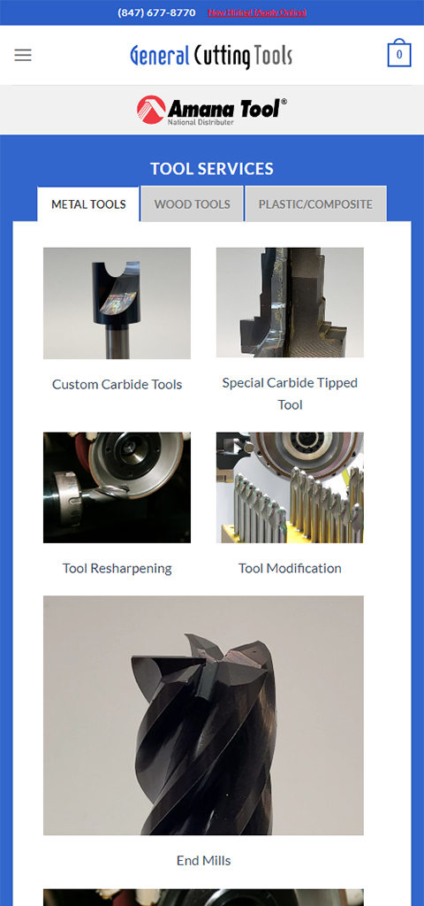 General Cutting Tools website on a phone