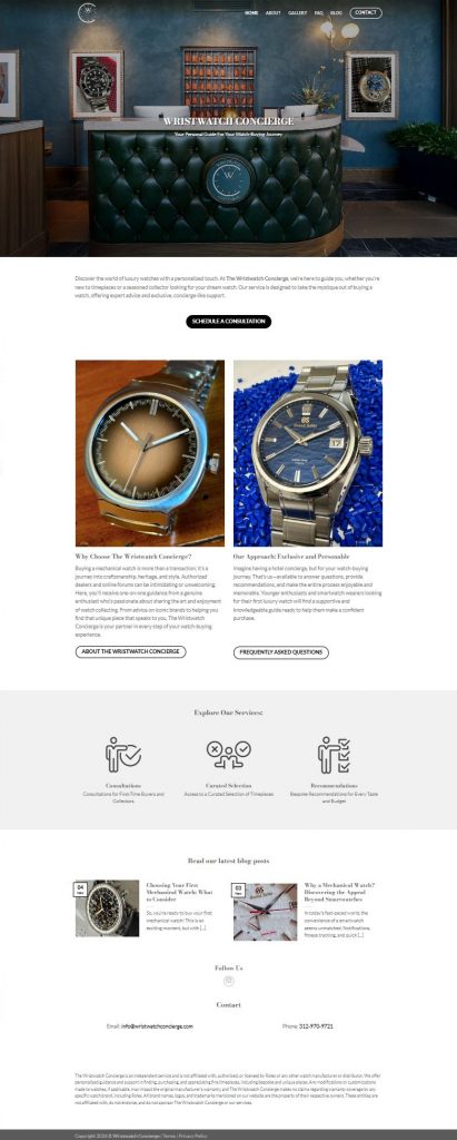 The Wristwatch Concierge homepage, full length